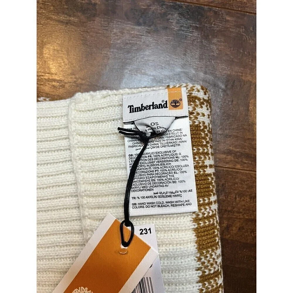 Timberland Unisex Adults' Buffalo Plaid Print Scarf Camel/Ivory One Size NWT